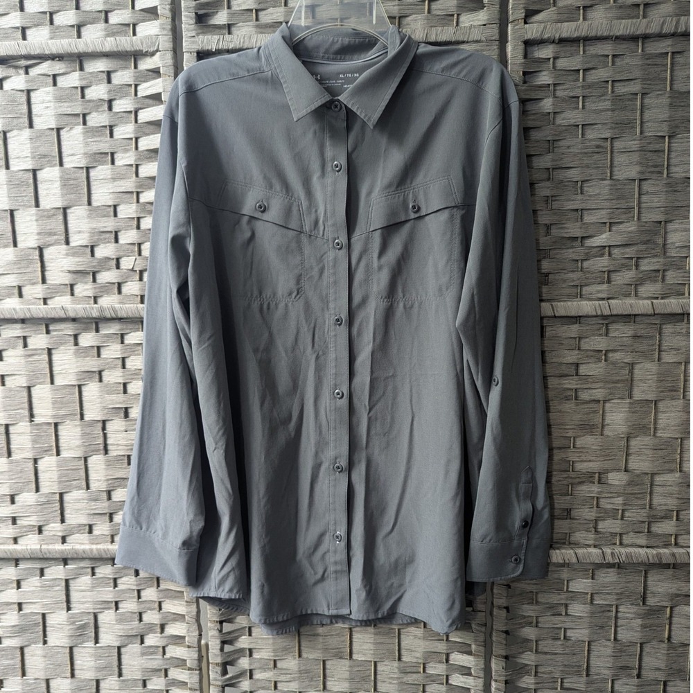 Under Armour Button Down Up Gray HeatGear XL Gorpcore Performance Hiking